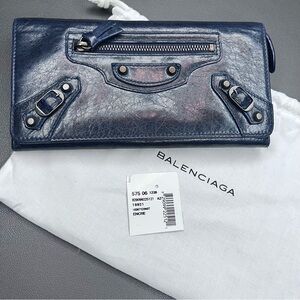 Balenciaga Navy Blue Leather Wallet With Dustbag
